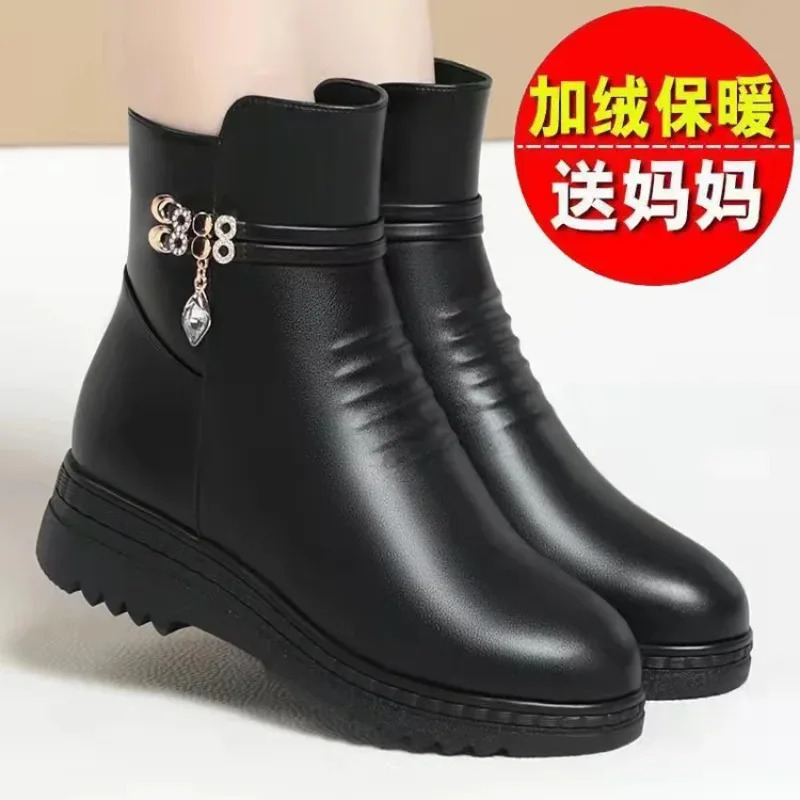 2024 Winter Womens Leisure Platform Block High Foot Pedal Boots Womens Suede Wool Zipper Buckle Warm Snow Boots 241018