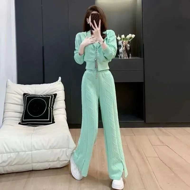 Women's Two Piece Pants Slit Wide Leg Womens Pants Two Piece Set Blue Tracksuit Autumn Winter Sport Ladies Trouser Hooded Sweatshirt Tailor D Lux