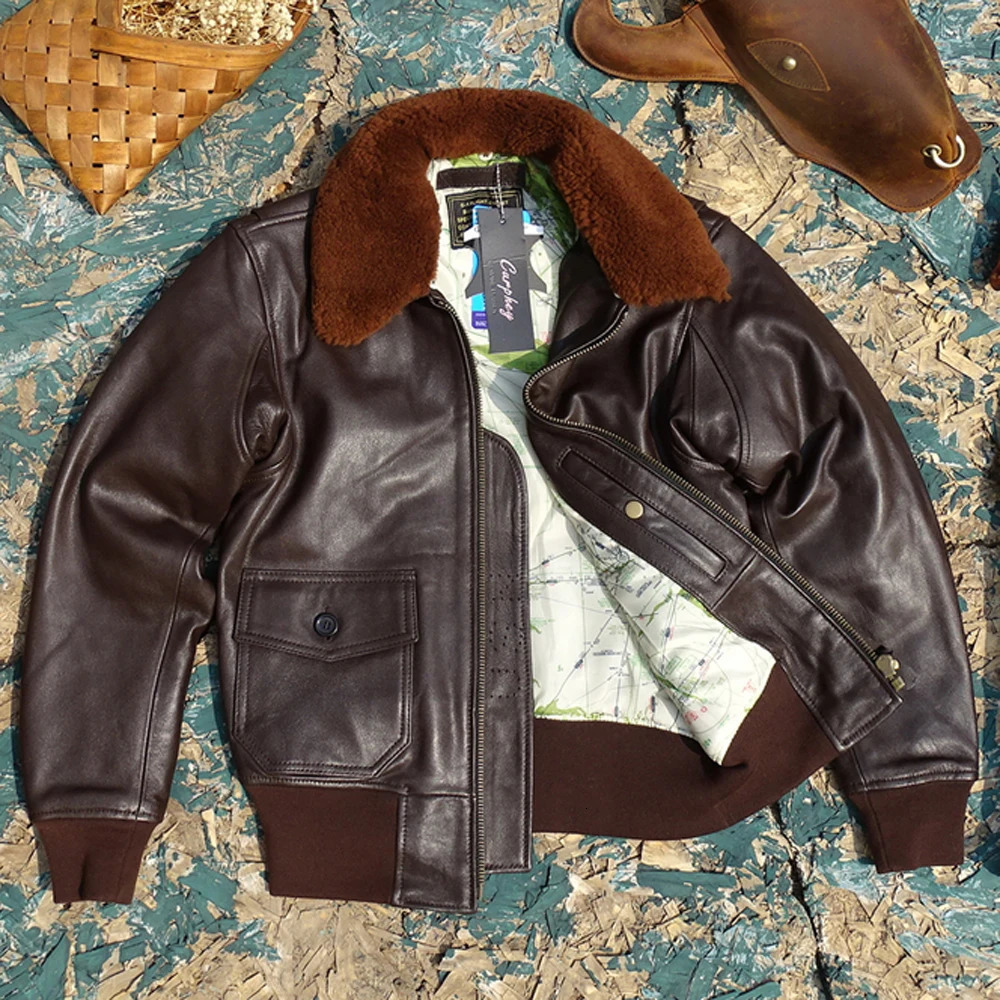 G1 Series Fur Collar Bomber Coat Sheepskin Woman Mans Jacket Genuine Leather Winter Overcoats American 241018