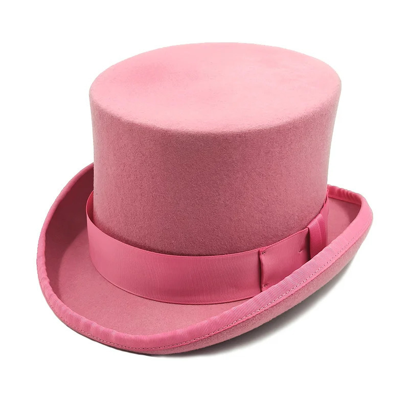 2024 Pink and Purple High Hat Magician High Hat British Black Jazz High Hat Mens and Womens Court Mens Flat Top Felt Hat 241018