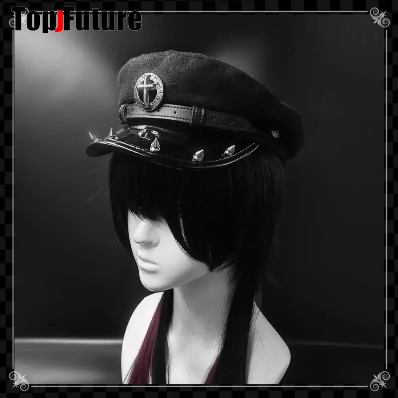 Harajuku Gothic Lolita Hat Womens Punk Chain Subculture Spicy Girl Stud Hat Womens Y2K Girl Accessories Lace Hat 241018