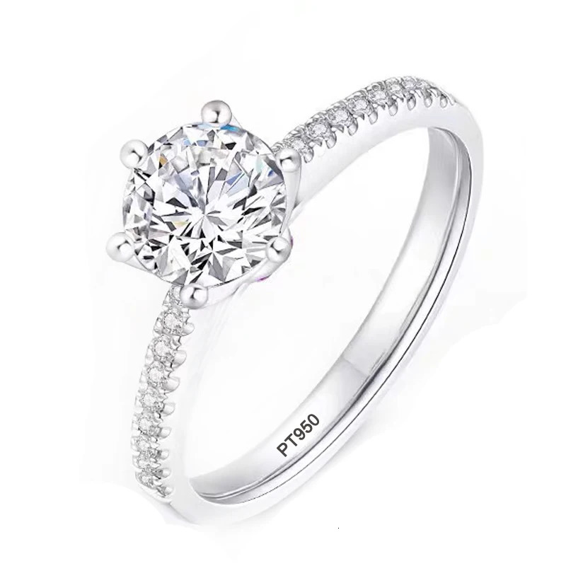 YHAMNI GRA Certified PT950 Platinum Ring Tight 6 Prong 1 Diamond with Side Stones Jewelry for Women 241010