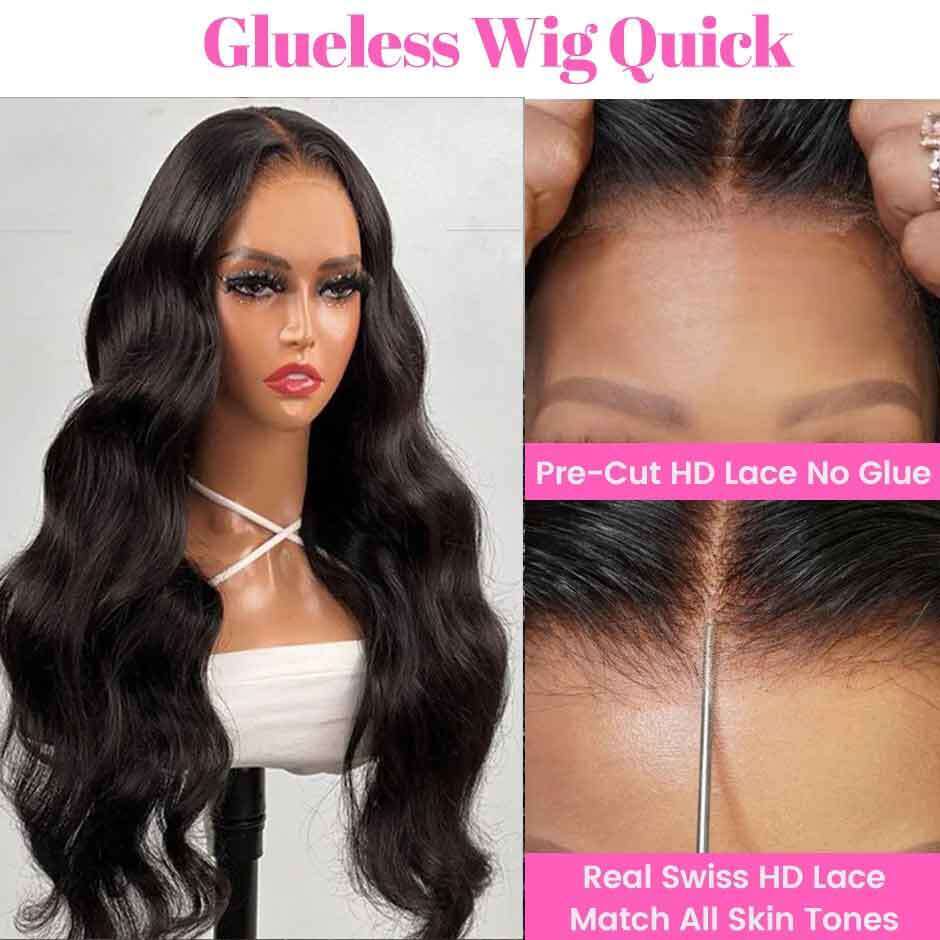 x Glueless Density Human Hair Lace Wig Body Wave Transparent Brazilian PrePlucked on Sale