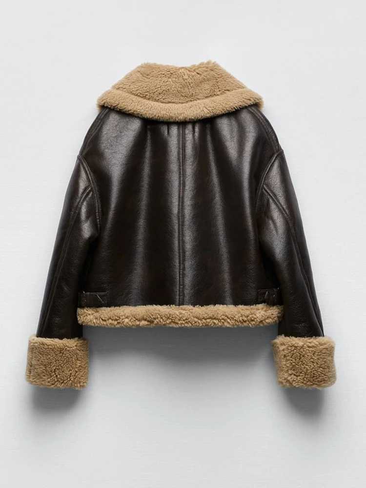 Women's Down Parkas Loose motorcycle winter wool Shpskin leather jacket thick Parka synthetic leather sheepskin coat Y241019HYV8