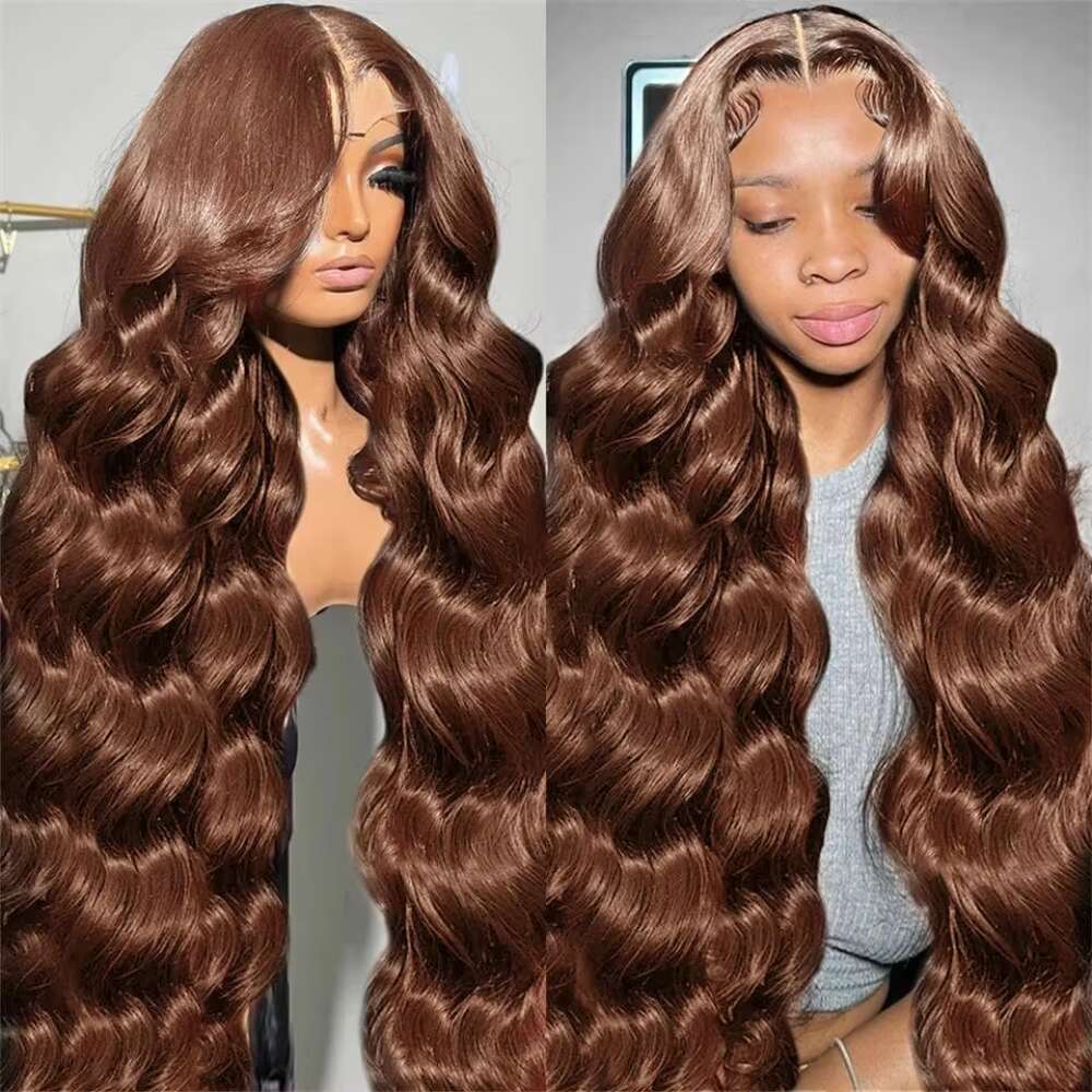 Lace x HD Frontal Body Wave Wig Chocolate Brown Colored Front Human Hair Preplucked Wigs For Women Density s