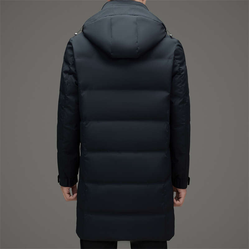 Classic Winter Men's Warm Mid-Length White Duck Down Jackets Outwear Windproof Long Hooded Puffer Coat Casual Loose Thick Parkas