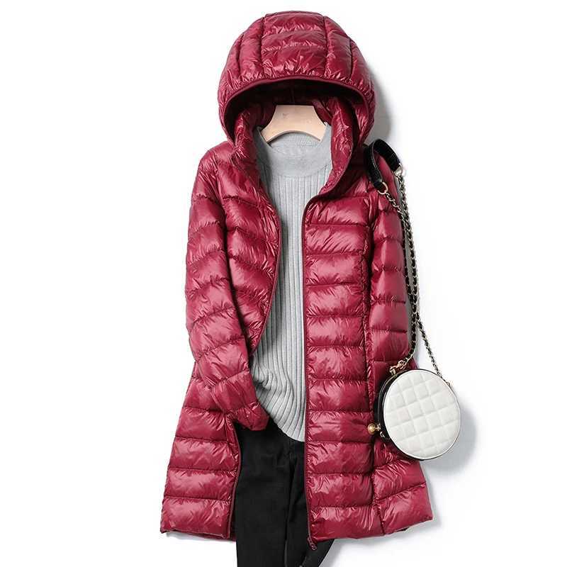Winter Womens Ultralight Thin Down Jacket White Duck Down Hooded long Jackets Long Sleeve Warm Coat Parka Female OutwearX241019