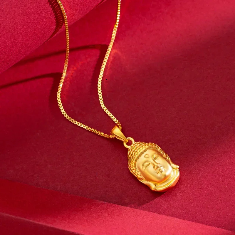 9999 genuine gold 24K gold Buddha head pendant national fashion womens clothing name Buddha pendant necklace 241014