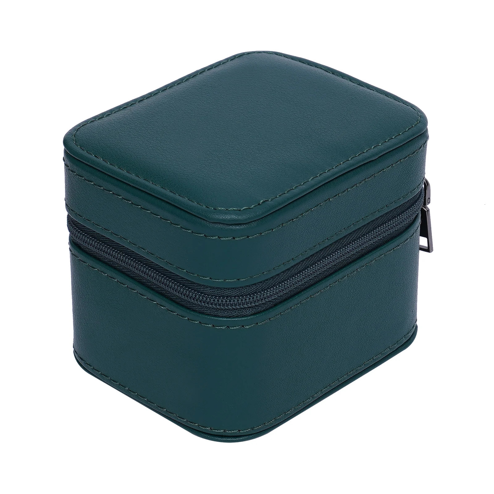 Green watch storage box with metal zipper and detachable pillow flannel lining for jewelry display box 241018