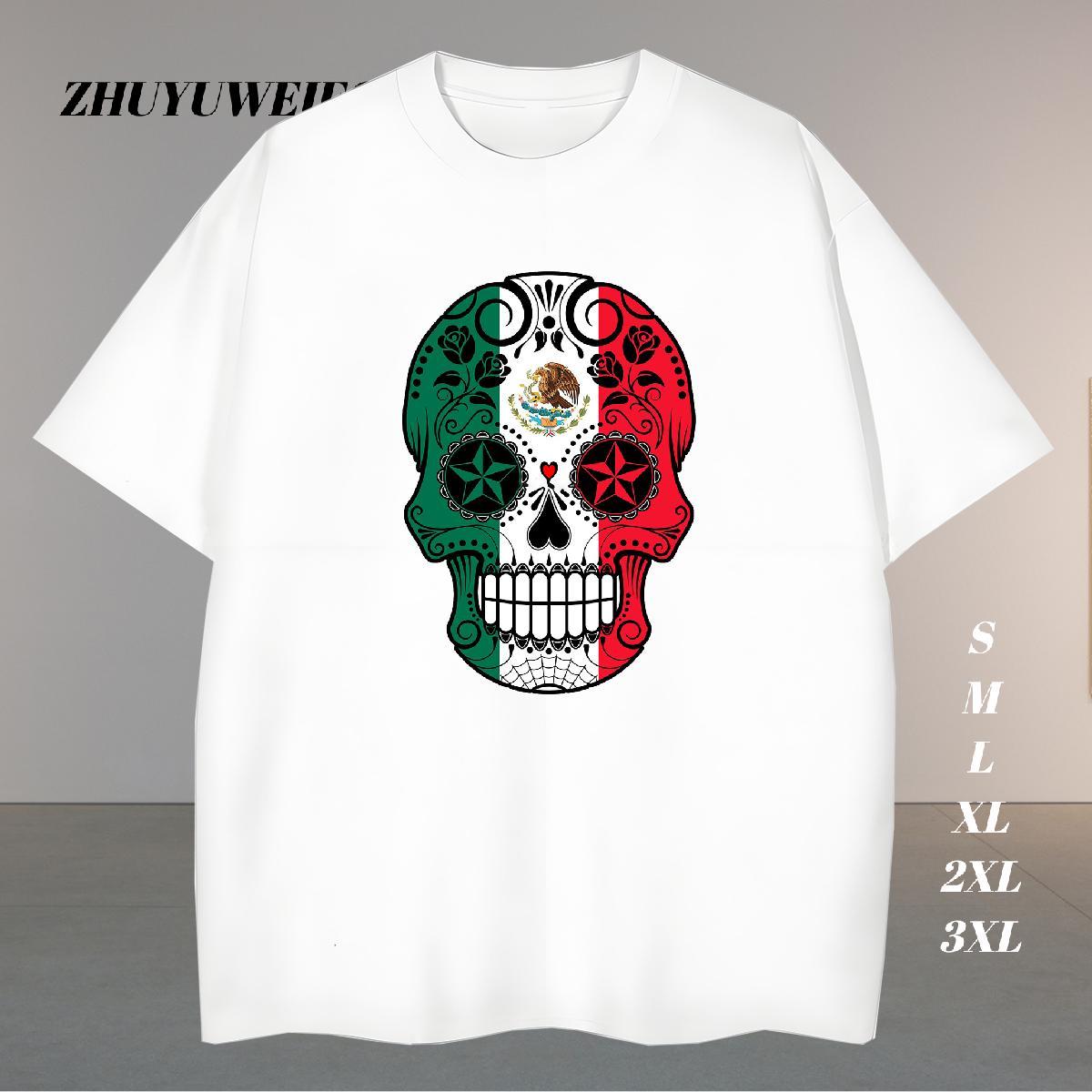 Cool Men T Shirts 100% Cotton 230g skull Summer Casual Cartoon Printing M-4XL Breathable Short Sleeve Men Tops Tees New Arrival Polos