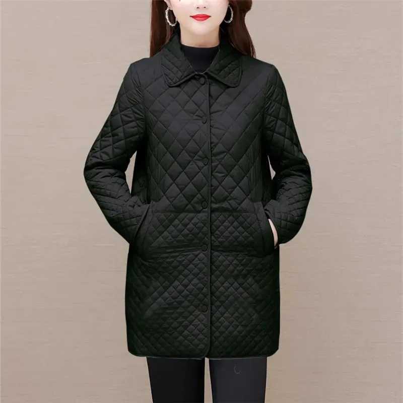 New Autumn Winter Women Diamond Grid Quilted Coats Fashion Oversized Female Korean Casual Thicken Warm Long Down Cotton JacketsX241019