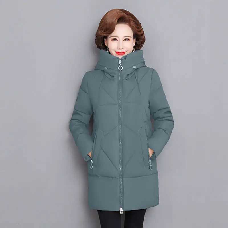 Hooded Thick Down Jacket Female 2023 New Middle Aged Mother Cotton Winter Coat Grandmother Wear Plus Size Long Parka Women 6XLX241019