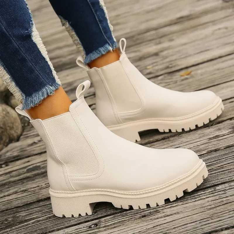 i Boots Womens 2023 Winter Fashion Round Lace Warm Ankle Boots Womens PU Leather Platform Shoes Y241019