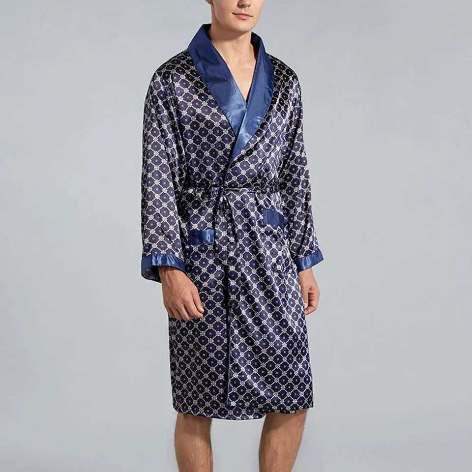 Fashion Mens Satin Silk-Like Bathrobe Luxury Pajamas Kimono Bathrobe Robes Dressing Gown Sleep Wear LoungewearXJ241018