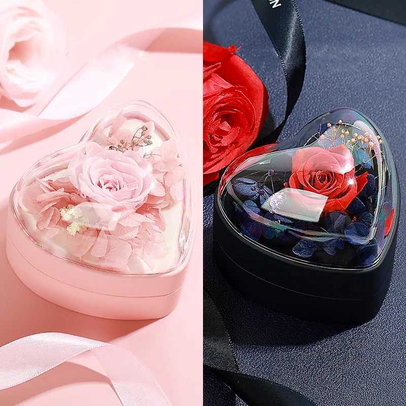 1 piece of 7.1x6.2x6.5cm pink/dark blue Valentines Day dried flower ring pendant box 520 recommended ring box jewelry storage W241019