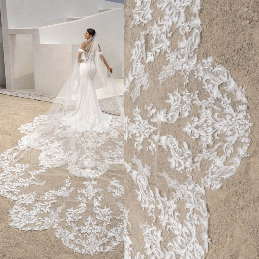 Gorgeous Wedding Veils Appliques One Layer Cathedral Length Bride Veil Applique Edge Custom Made Bridal Accessories