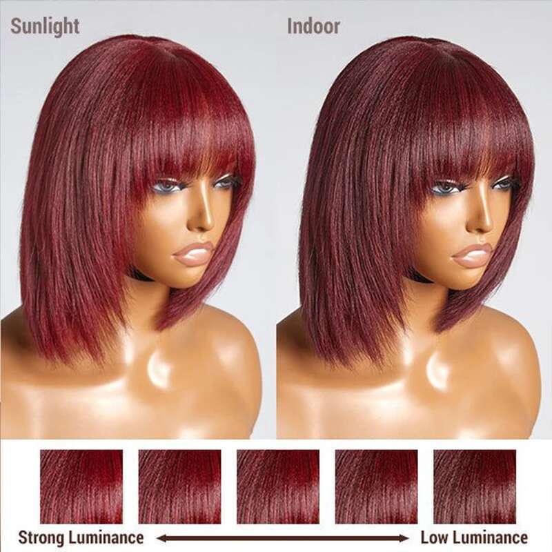 HD Transparent Burgundy Short Bob Human Hair Wigs Brazilian J Red Straight x Lace Front Wig For Women Pre Plucked