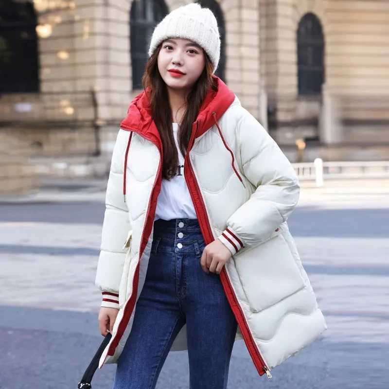 Long Winter Jacket Plus Size Loose Down Coton Coat Thicken Warm Padded Puffer Parkas Womens Casual Hooded Outwear Windproof CoatX241019