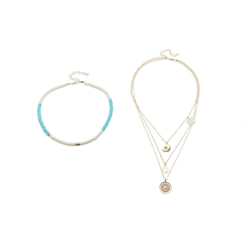 Bohemian Multi layer Pendant Polymer Clay Necklace Womens Fashion Gold Geometric Charm Necklace Jewelry Wholesale 241018