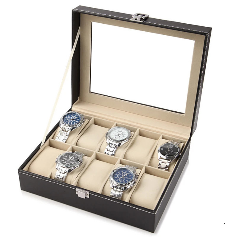 2/3/4/5/6/8/10/12/20 Girl PU Leather Watch Box Display Box Bracket Black Storage Box Organizer Gift Box for Men and Women 241018