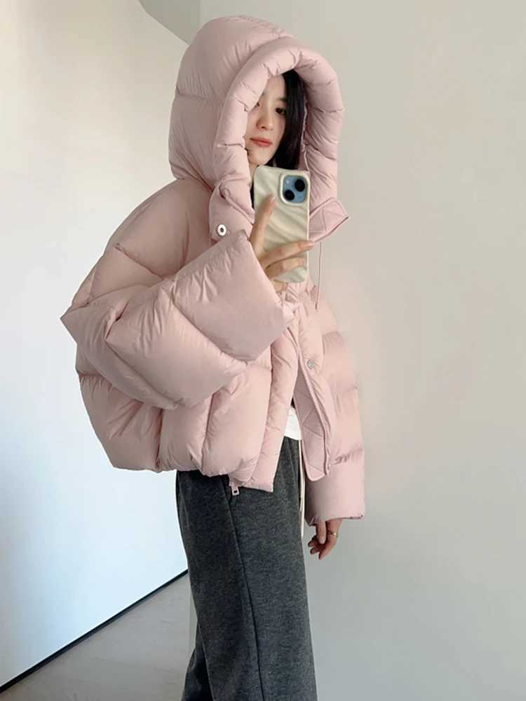 Women's Down Parkas Fashion hooded puff jacket for women 2024 winter long sleeved 90% white duck down jacket for warmth INKEO 3O380 Y2410197MFX
