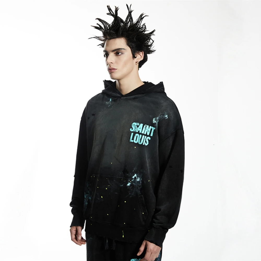 Yao Fashion SAINT OF MICHAEL Vintage Casual y Oversize Streetwear Hooded Sweatshirt Y2k Washed Old Hoodies For Men 241019