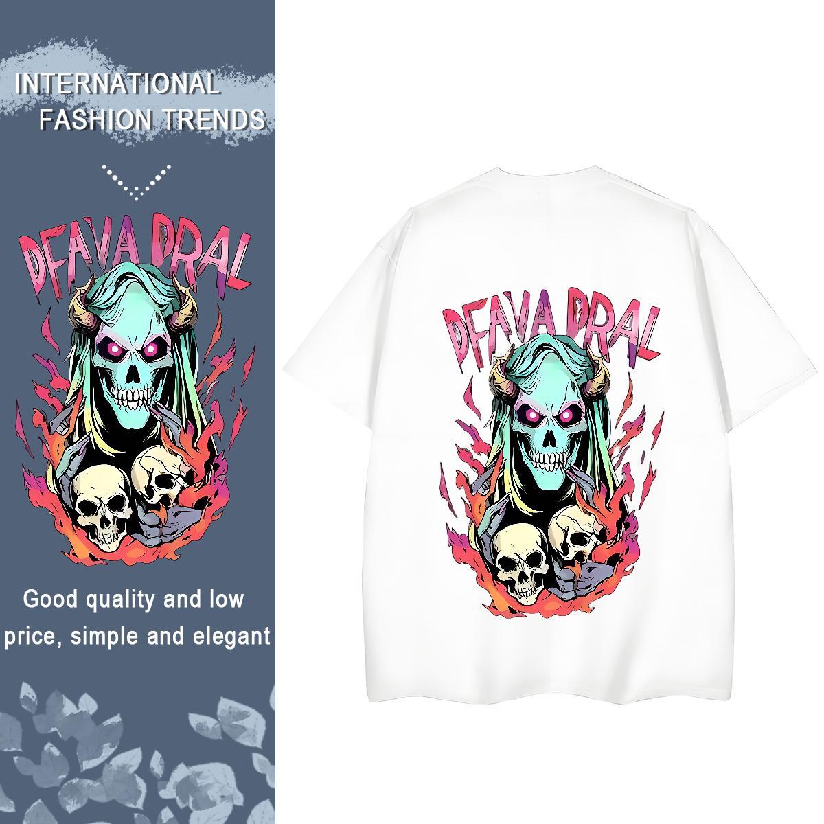 TOP Quality Women T Shirts 230g Pure Cotton Round Neck Short Sleeve Beach skull Couples T Shirts Designer Nice White Plus Size Wear