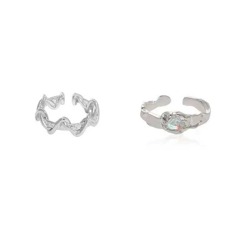 Vintage Moonstone Irregular Wave Ring Mens Versatile Opening Adjustable Pair Ring Luxury Jewelry Gift Y241019
