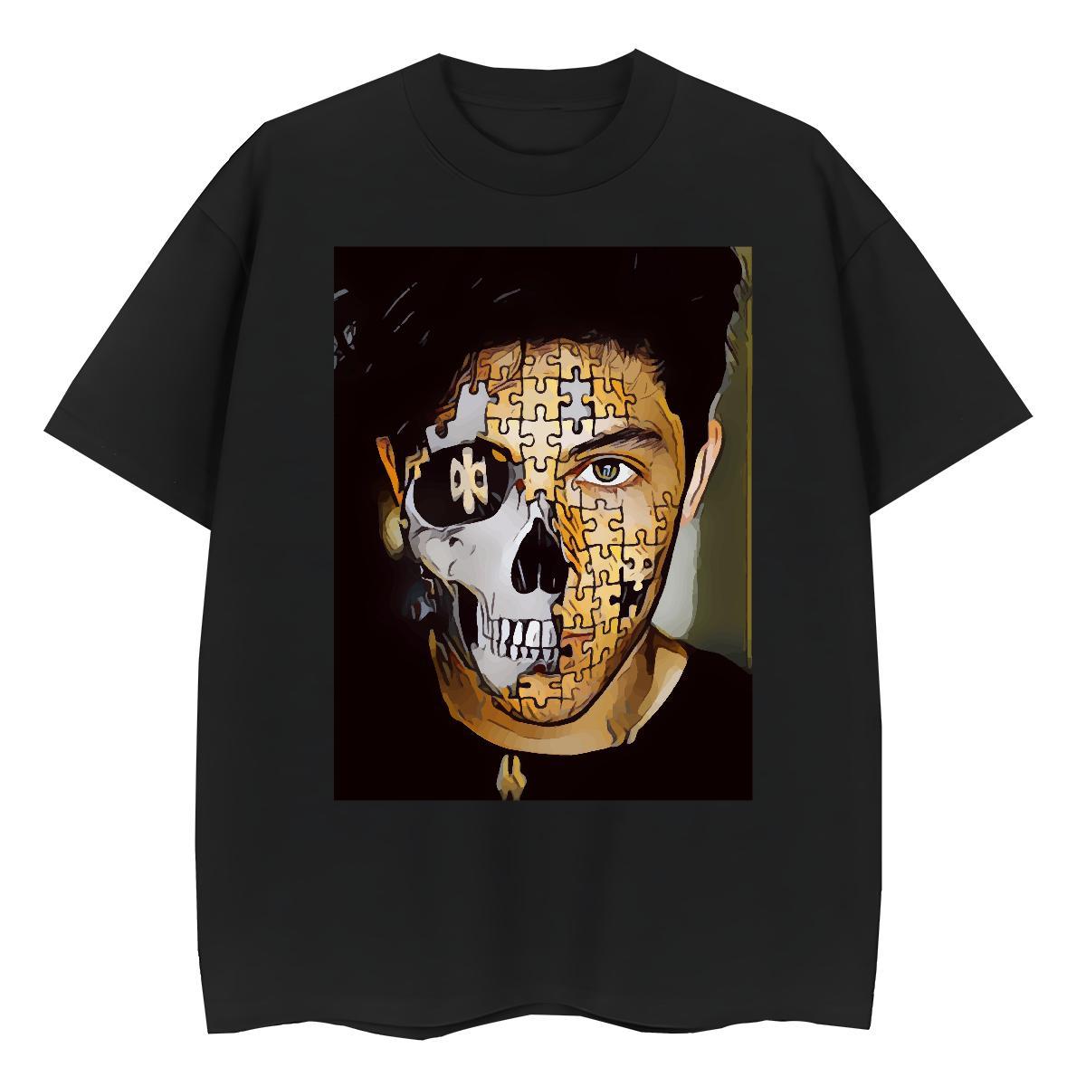 Casual New T shirt 100% Cotton 230g Breathable Crew Neck Hip Hop Street skull Women Tees Comfortable Cartoon Printing L-4XL Tee Shirt