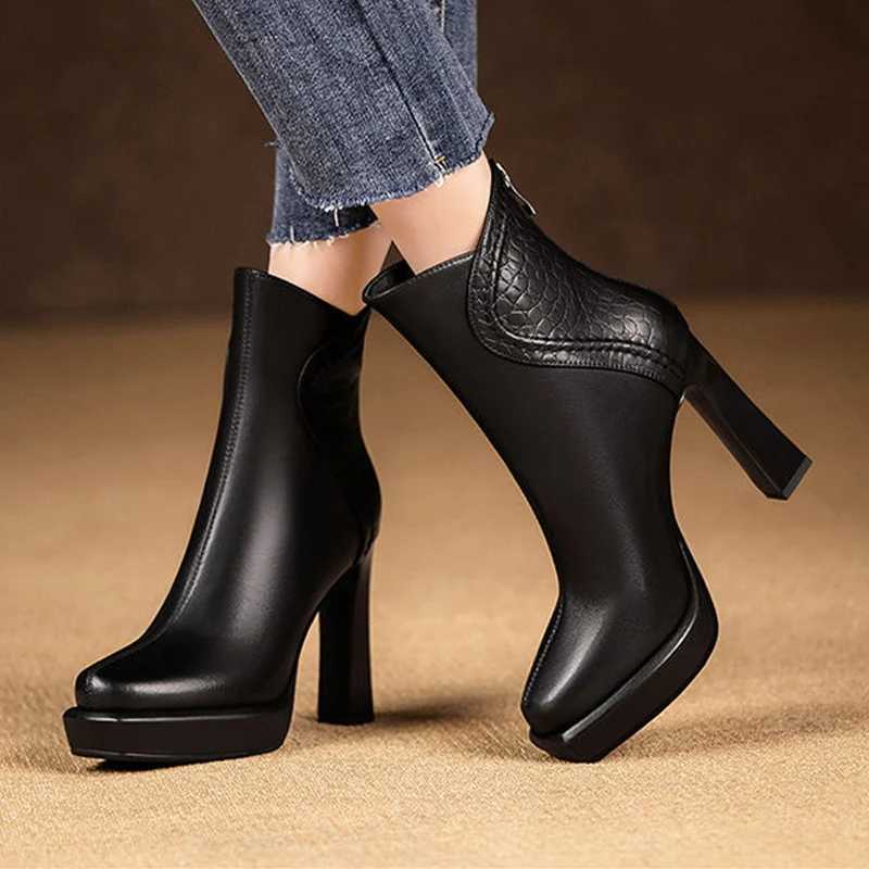 Pointed Toe platform womens snow ankle boots high heels fashionable and sexy pump designer leather i boots 2024 winter new trend Y241019