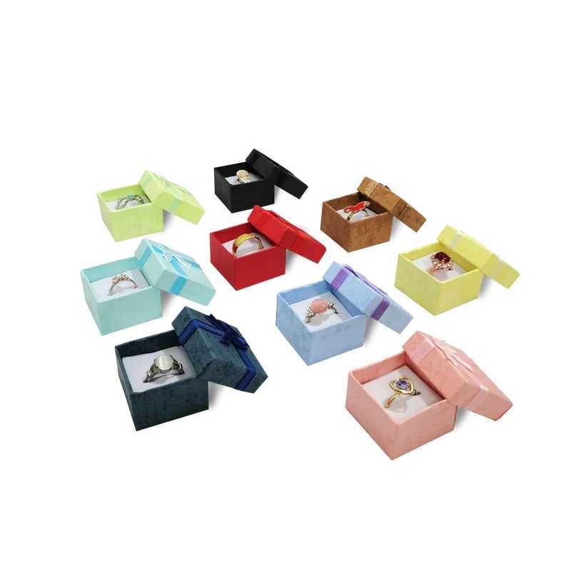 6 pieces/batch 4 * 4cm square ring box paper bead treasure box ring earring storage container jewelry gift box bow jewelry display box W241019