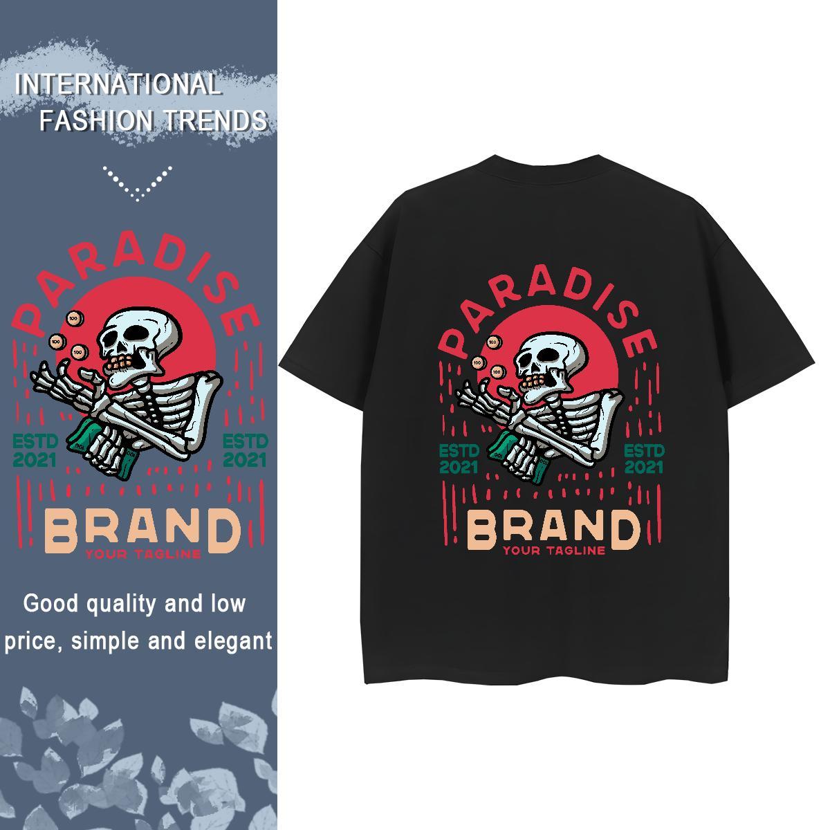2024 Casual T-Shirts 230g 100% Cotton Round Neck Short Sleeve Daily Wear skull Womens Tshirts Brand Floral Print Top Shirts