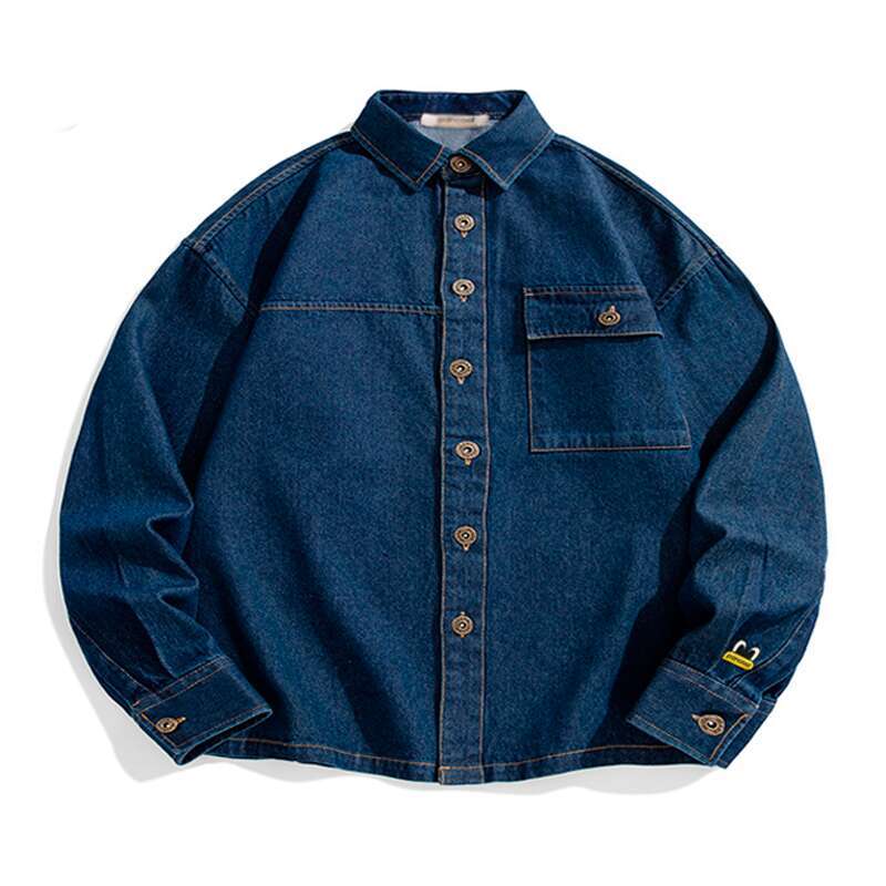 shanshi Men's shirts Spring and Autumn American Cowboy Collar Men's Casual Loose Coat Trendy Brand Top Couple Student Pocket Shirt