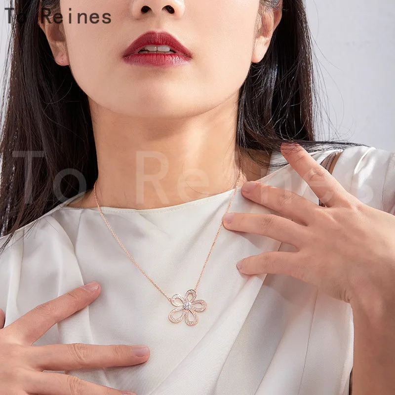 To Reines Fashion Creative Flower Pendant Necklace Women S925 Silver Five Leaf Flower Birthday Party Jewelry Necklace 241018