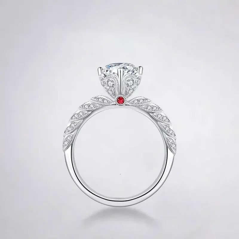 Silver Rings for Women With Side Red Stones Round Engagement Wedding Ring 241010