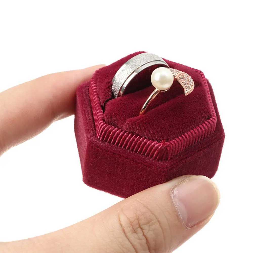 Hexagonal Velvet Bead Treasure Box Double Ring Storage Box Womens Gift Earring Packaging Box Wedding Ring Display Box W241019