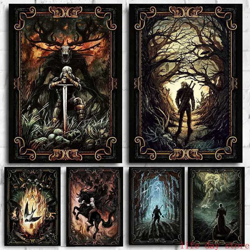 Game Art Geralt Poster Forest Canvas Painting Witcher Dungeon Horizon Zero Dawn Print Game Knight Living Room Wall Decor PictureXJ241016