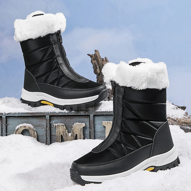 Winter Womens Snow Boots Non-slip Outdoor Waterproof Women Keep Warm Boots Botas Mujer Zipper Female Cotton Boots Plus Size 42 241010