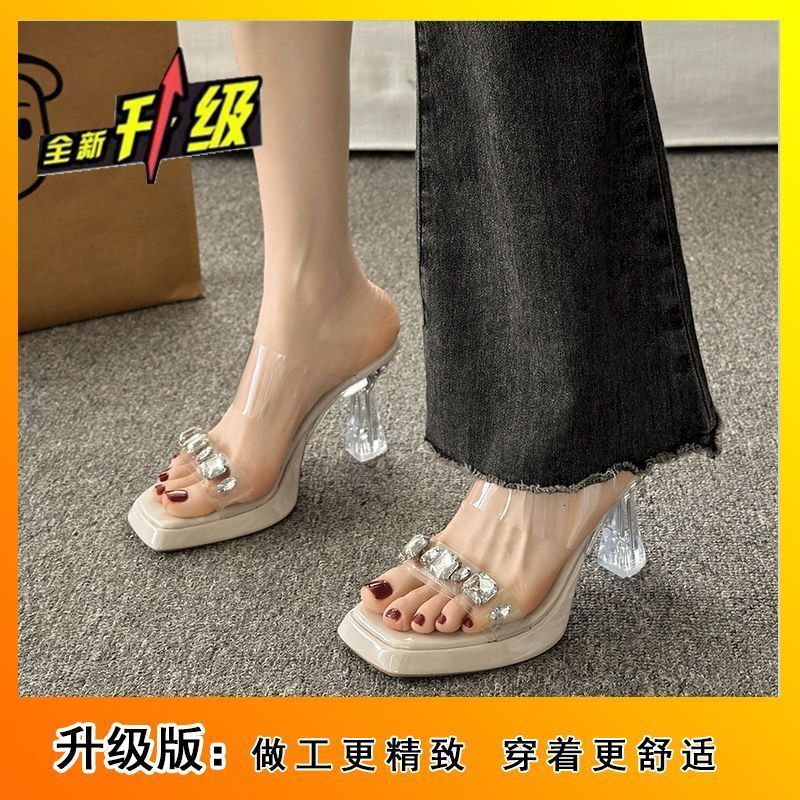 High Waterproof Platform For Women S Summer New External Wear Transparent Water Diamond Sole Sexy Crystal Thick Heel Sandals Ddmywed Ddmysaturn