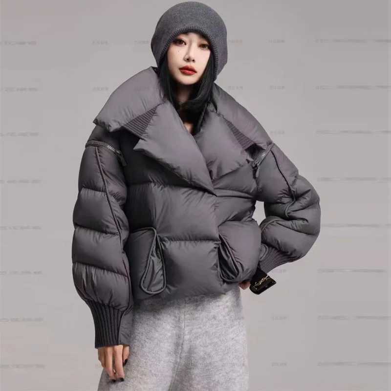 Women's Down Parkas Lagabogy 2024 Winter Inflatable Jacket Womens Shorts 90% White Duck Down Jacket Womens Shirt Warm Parkas Detachable Slves Jac