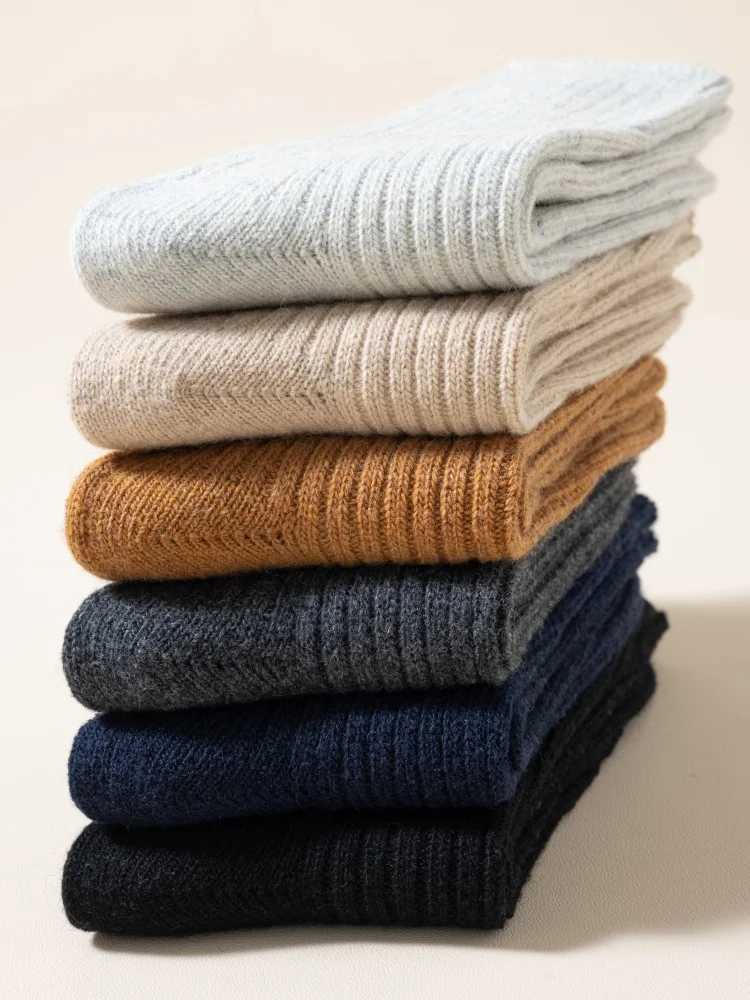 3 Pair Winter Thick Warm Mens Wool Socks Harajuku Retro Fashion Long Socks High Quality Breathable Business Thick Terry SocksXJ241019