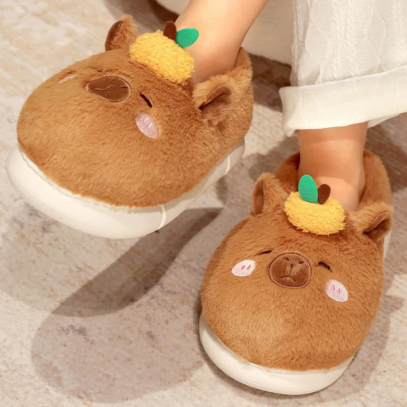 Highland Cow Capybara plush slider Christmas home cotton shoes cute animal anti slip indoor winter warm house slider gift 241018