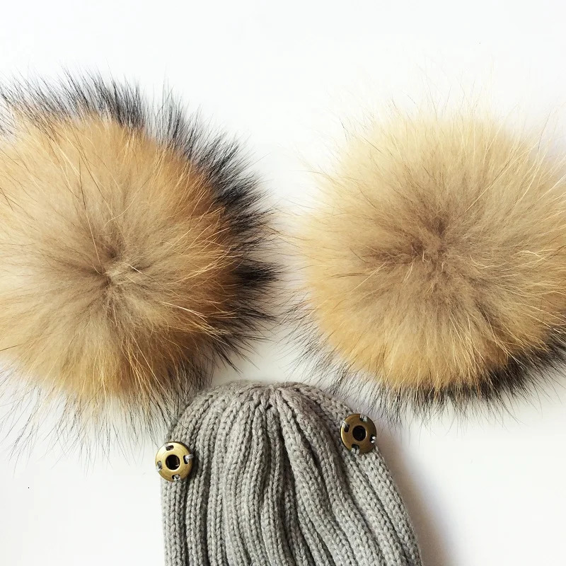 Winter crochet double natural raccoon puffy hat suitable for girls a real fur childrens hat high-quality and fashionable childrens hat Beanie Bonnet 2