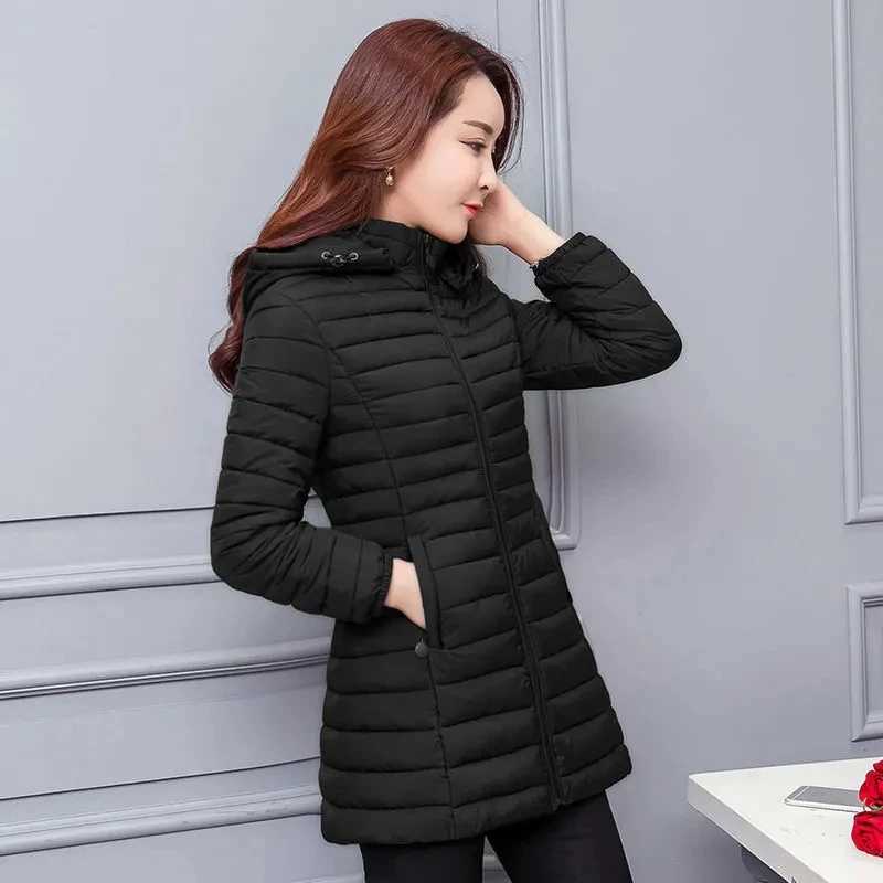 2023 Womens long down cotton ultralight womens hooded windproof coat warm thick ParkaX241019