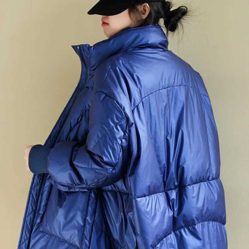 2023 New Women Down Jacket Winter Coat Female Mid-length Loose Parkas Stand Collar Versatile Outwear Big Pocket OvercoatX241019
