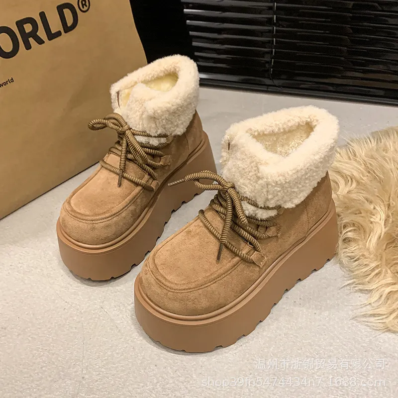 Women's Winter Designer Boot 2024 New Winter Boots Chesut Thick Bottom Slope Heel With Veet Thickened Snow Boots