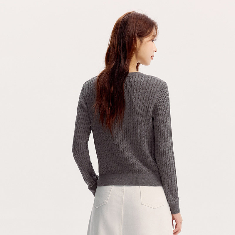 Semir Women Short Cardigan Round Neck Solid Color 2024 New Autumn Soft And Slim Fit Cable Knit Sweater