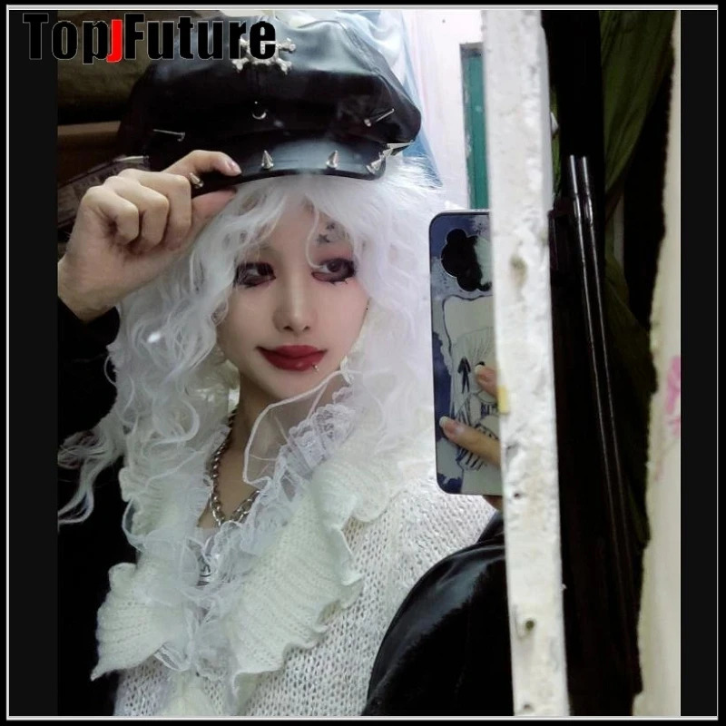 Harajuku Gothic Lolita Steampunk Hat with Rivet Nails Y2K Girls Metal Punk Nail Decor Hat 241018