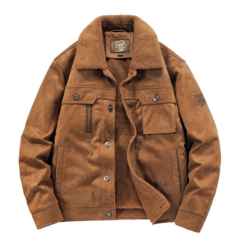 Mens warm jacket velvet thick suede jacket mens fur collar winter casual jacket mens jacket cotton clothing 241007