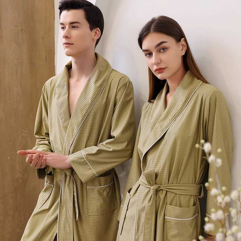 FZSLCYIYI Mens Waffle Hotel Bathrobe Spa Robe Water Absorbing Nightgown Japanese-Style Kimono Shawl Collar robe Night Gown 5XLXJ241018